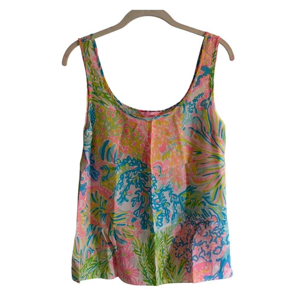 Lilly Pulitzer Silk Tank Top Pink Green S Womens Floral Sleeveless Tropical